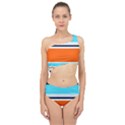 Tri Color Stripes Spliced Up Two Piece Swimsuit View1