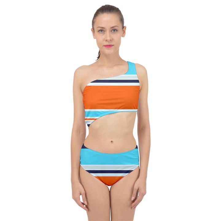 Tri Color Stripes Spliced Up Two Piece Swimsuit