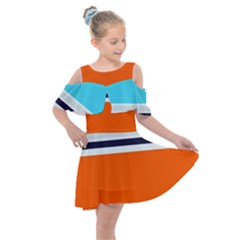 Tri Color Stripes Kids  Shoulder Cutout Chiffon Dress by tmsartbazaar