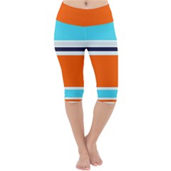 Tri Color Stripes Lightweight Velour Cropped Yoga Leggings by tmsartbazaar