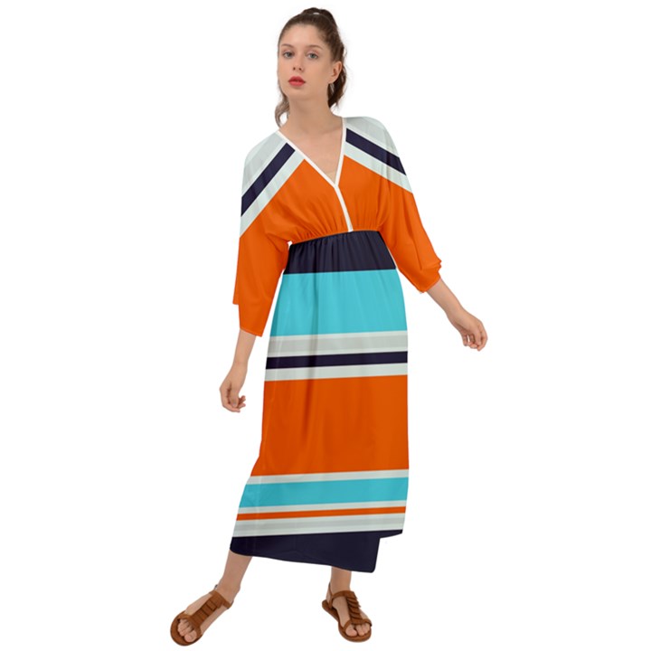 Tri Color Stripes Grecian Style  Maxi Dress