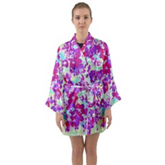 Spring Flowers Garden Long Sleeve Satin Kimono