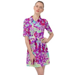 Spring Flowers Garden Belted Shirt Dress