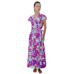 Spring Flowers Garden Flutter Sleeve Maxi Dress