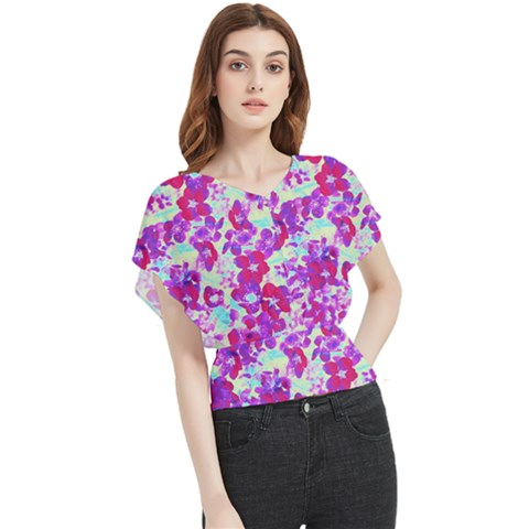 Spring Flowers Garden Butterfly Chiffon Blouse by DinkovaArt