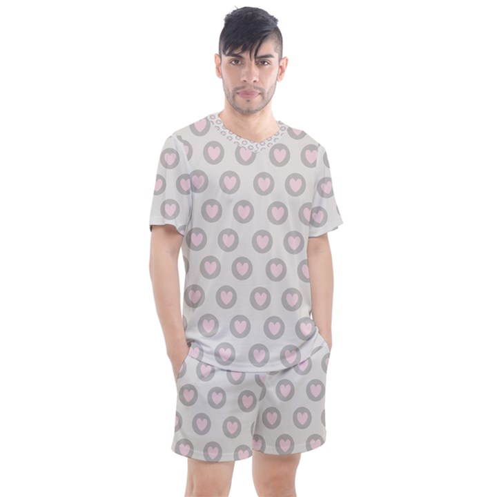 Pink And Brown Hearts Men s Mesh Tee and Shorts Set