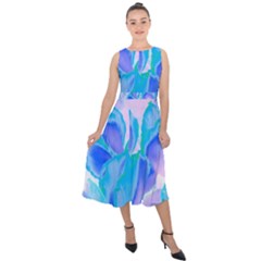 Ciclamen Flowers Blue Midi Tie-back Chiffon Dress