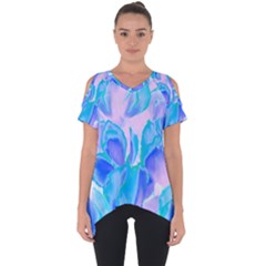 Ciclamen Flowers Blue Cut Out Side Drop Tee