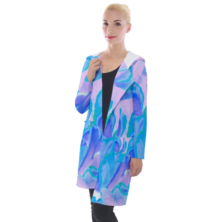 Ciclamen Flowers Blue Hooded Pocket Cardigan