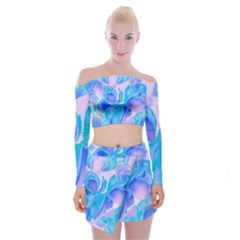 Ciclamen Flowers Blue Off Shoulder Top With Mini Skirt Set by DinkovaArt