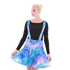 Ciclamen Flowers Blue Suspender Skater Skirt by DinkovaArt