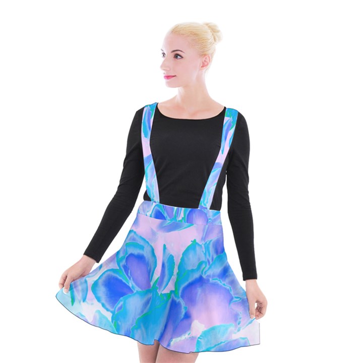 Ciclamen Flowers Blue Suspender Skater Skirt