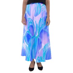 Ciclamen Flowers Blue Flared Maxi Skirt by DinkovaArt