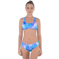 Ciclamen Flowers Blue Criss Cross Bikini Set by DinkovaArt