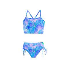 Ciclamen Flowers Blue Girls  Tankini Swimsuit