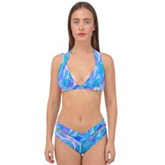 Ciclamen Flowers Blue Double Strap Halter Bikini Set