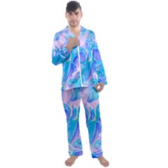 Ciclamen Flowers Blue Men s Long Sleeve Satin Pyjamas Set by DinkovaArt