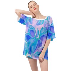 Ciclamen Flowers Blue Oversized Chiffon Top