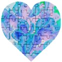 Ciclamen Flowers Blue Wooden Puzzle Heart View1