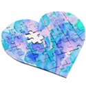 Ciclamen Flowers Blue Wooden Puzzle Heart View3