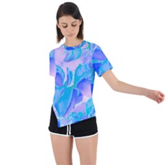 Ciclamen Flowers Blue Asymmetrical Short Sleeve Sports Tee