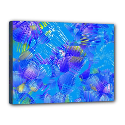 Blue Abstract Floral Paint Brush Strokes Canvas 16  X 12  (stretched) by SpinnyChairDesigns