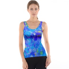 Blue Abstract Floral Paint Brush Strokes Tank Top by SpinnyChairDesigns