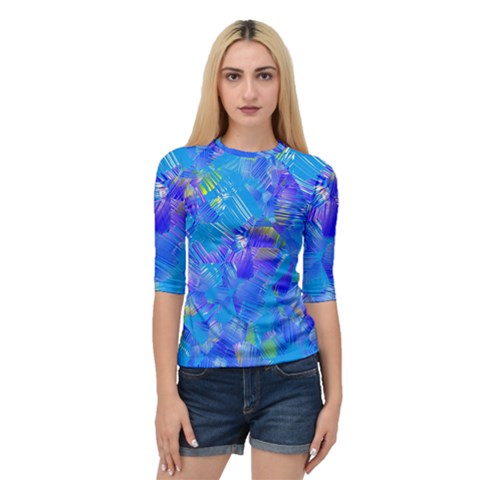 Blue Abstract Floral Paint Brush Strokes Quarter Sleeve Raglan Tee by SpinnyChairDesigns