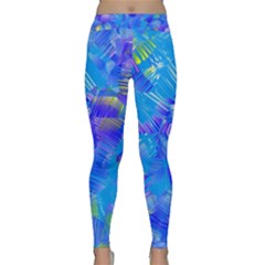 Blue Abstract Floral Paint Brush Strokes Classic Yoga Leggings by SpinnyChairDesigns