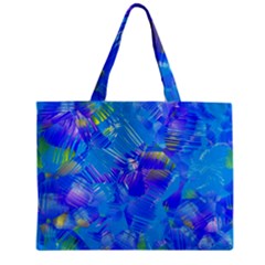 Blue Abstract Floral Paint Brush Strokes Zipper Mini Tote Bag by SpinnyChairDesigns