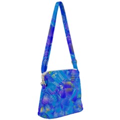 Blue Abstract Floral Paint Brush Strokes Zipper Messenger Bag by SpinnyChairDesigns