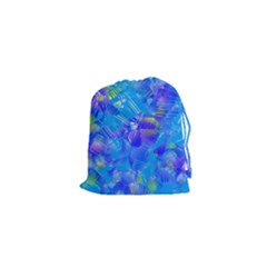 Blue Abstract Floral Paint Brush Strokes Drawstring Pouch (xs) by SpinnyChairDesigns