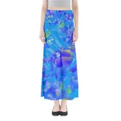 Blue Abstract Floral Paint Brush Strokes Full Length Maxi Skirt by SpinnyChairDesigns