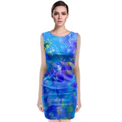 Blue Abstract Floral Paint Brush Strokes Classic Sleeveless Midi Dress by SpinnyChairDesigns