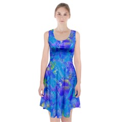 Blue Abstract Floral Paint Brush Strokes Racerback Midi Dress by SpinnyChairDesigns