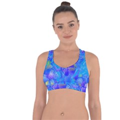 Blue Abstract Floral Paint Brush Strokes Cross String Back Sports Bra by SpinnyChairDesigns