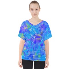 Blue Abstract Floral Paint Brush Strokes V-neck Dolman Drape Top by SpinnyChairDesigns