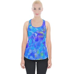 Blue Abstract Floral Paint Brush Strokes Piece Up Tank Top by SpinnyChairDesigns