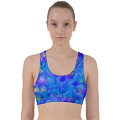 Blue Abstract Floral Paint Brush Strokes Back Weave Sports Bra by SpinnyChairDesigns