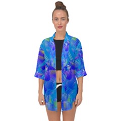 Blue Abstract Floral Paint Brush Strokes Open Front Chiffon Kimono by SpinnyChairDesigns