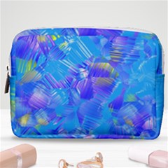 Blue Abstract Floral Paint Brush Strokes Make Up Pouch (medium) by SpinnyChairDesigns