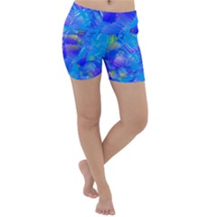 Blue Abstract Floral Paint Brush Strokes Lightweight Velour Yoga Shorts by SpinnyChairDesigns