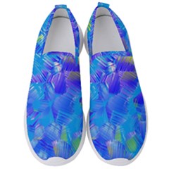 Blue Abstract Floral Paint Brush Strokes Men s Slip On Sneakers by SpinnyChairDesigns