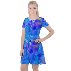 Blue Abstract Floral Paint Brush Strokes Cap Sleeve Velour Dress  by SpinnyChairDesigns