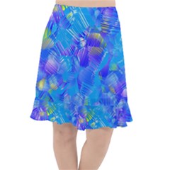 Blue Abstract Floral Paint Brush Strokes Fishtail Chiffon Skirt by SpinnyChairDesigns