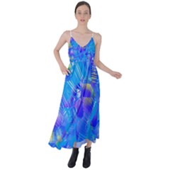 Blue Abstract Floral Paint Brush Strokes Tie Back Maxi Dress by SpinnyChairDesigns