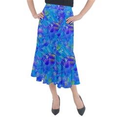 Blue Abstract Floral Paint Brush Strokes Midi Mermaid Skirt by SpinnyChairDesigns