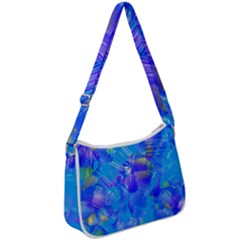 Blue Abstract Floral Paint Brush Strokes Zip Up Shoulder Bag by SpinnyChairDesigns