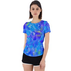 Blue Abstract Floral Paint Brush Strokes Back Cut Out Sport Tee by SpinnyChairDesigns