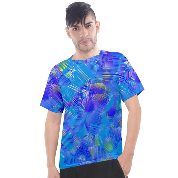 Blue Abstract Floral Paint Brush Strokes Men s Sport Top